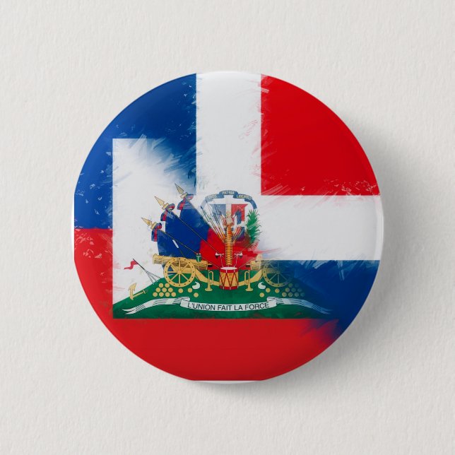 Haiti Dominican Republic Flag | Hispaniola DR Half Button (Front)