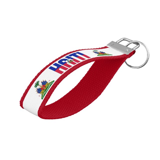 Haiti Flag Charming Patriotic Wrist Keychain (Angled Up)