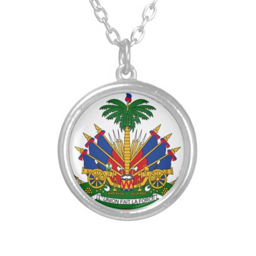 Haiti Flag Coat of Arms  Silver Plated Necklace