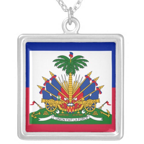 Haiti Flag Coat of Arms  Silver Plated Necklace