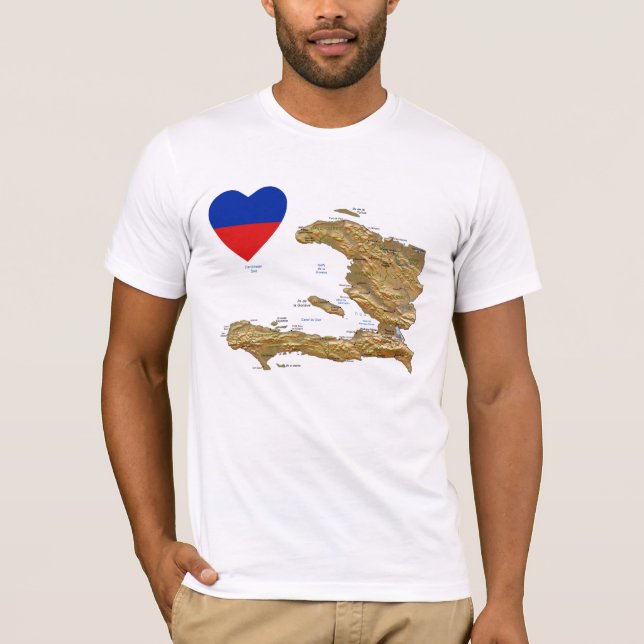 Haiti Flag Heart and Map T-Shirt (Front)