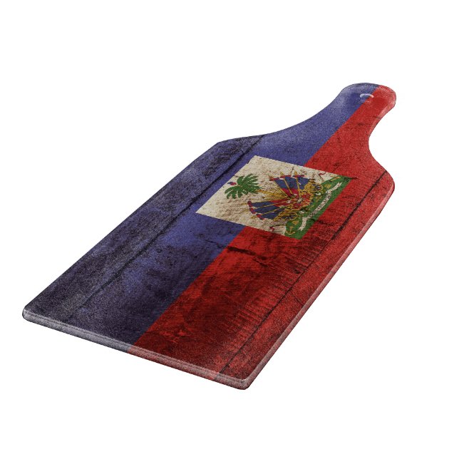 Haiti Flag on Old Wood Grain Cutting Board (Corner)