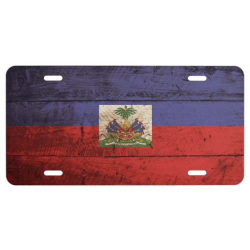 Haiti Flag on Old Wood Grain License Plate