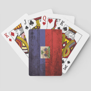 Haiti Flag on Old Wood Grain Poker Cards