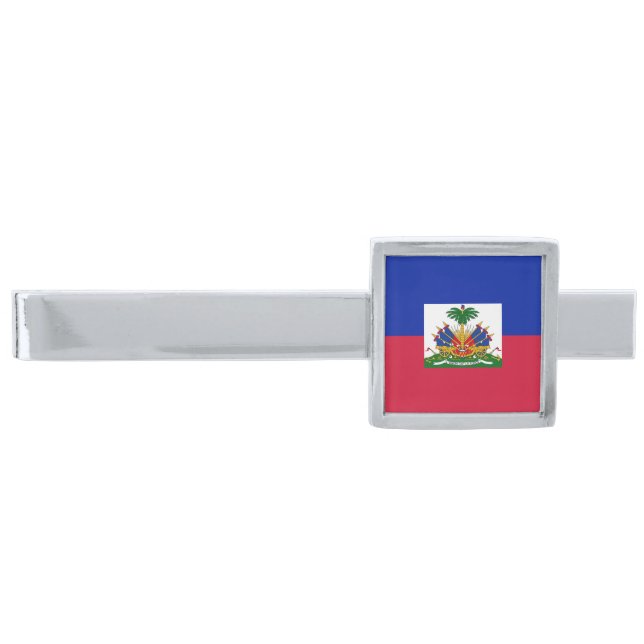 Haiti Flag Silver Finish Tie Bar (Front)