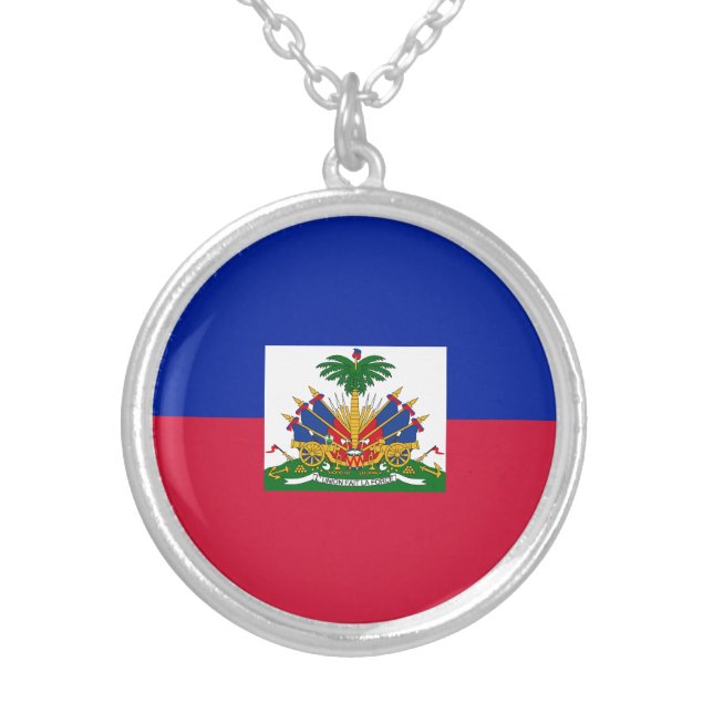 Haiti Flag Silver Plated Necklace (Front)