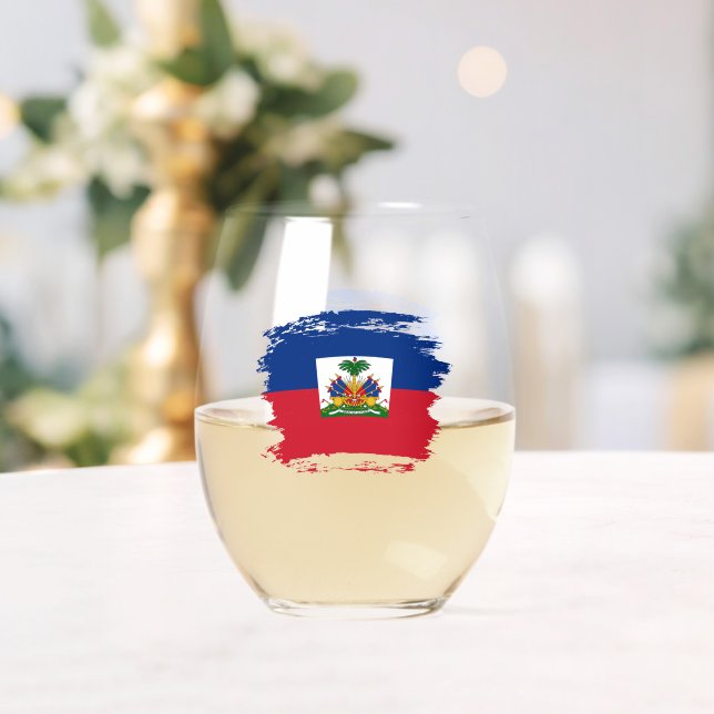 Haiti flag stemless wine glass (Insitu (Wedding))