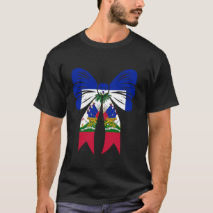 Haiti Girl Coquette Bow Ribbon Pride Haitian Flag T-Shirt