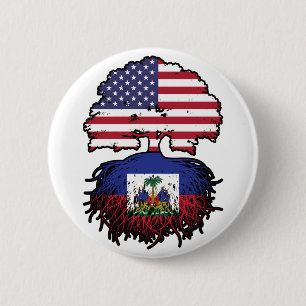 Haiti Haitian American USA Tree Roots Flag Button