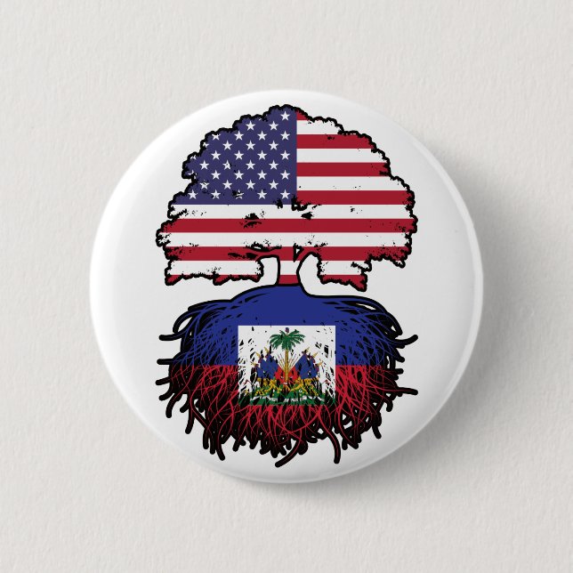 Haiti Haitian American USA Tree Roots Flag Button (Front)