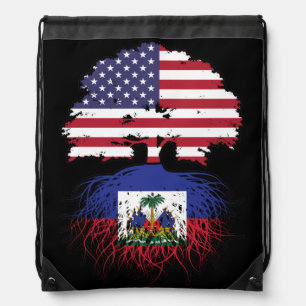 Haiti Haitian American USA Tree Roots Flag Drawstring Bag