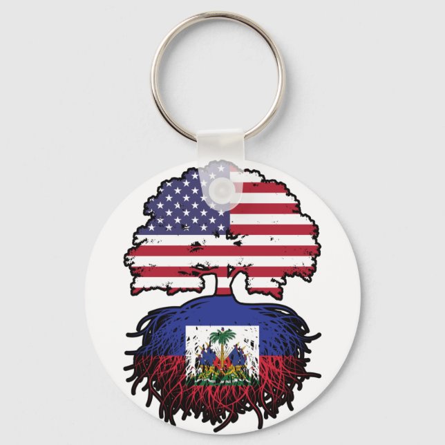 Haiti Haitian American USA Tree Roots Flag Keychain (Front)