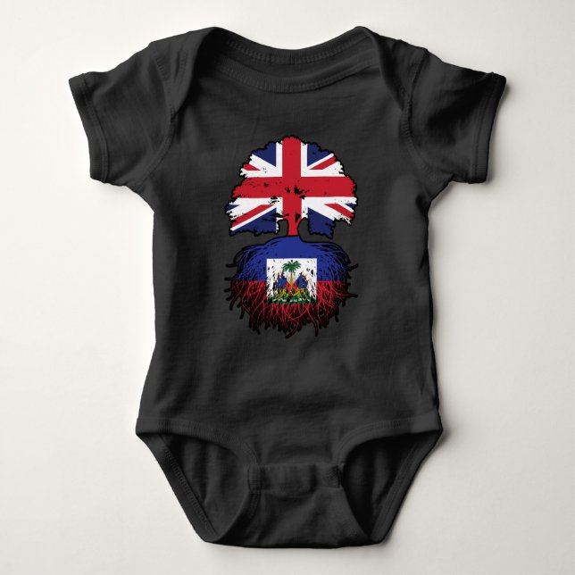 Haiti Haitian British UK Tree Roots Flag Baby Bodysuit (Front)