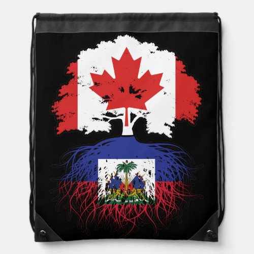 Haiti Haitian Canadian Canada Tree Roots Flag Drawstring Bag