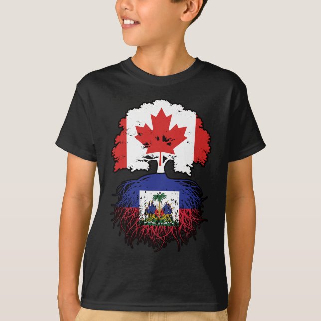 Haiti Haitian Canadian Canada Tree Roots Flag T-Shirt (Front)