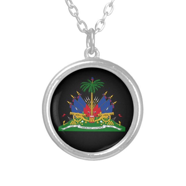 Haiti & Haitian Coat of Arms, Flag / fashion Silver Plated Necklace (Front)