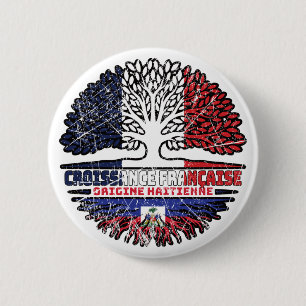 Haiti Haitian French France Tree Roots Flag Button