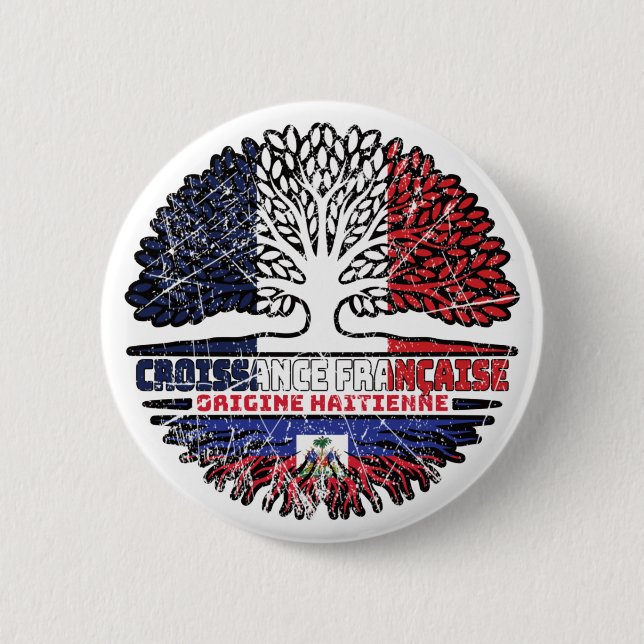 Haiti Haitian French France Tree Roots Flag Button (Front)