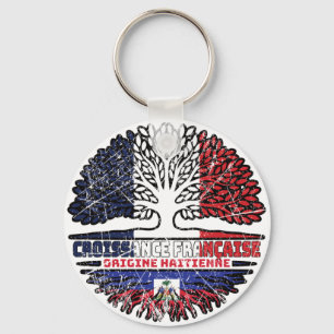 Haiti Haitian French France Tree Roots Flag Keychain