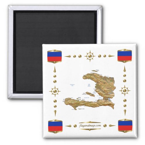Haiti Map  Flags Magnet