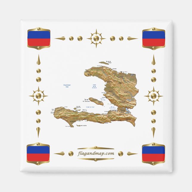 Haiti Map + Flags Magnet (Front)