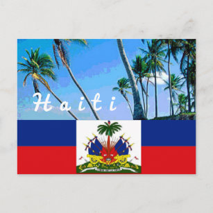 Haiti national flag with tropical palms postcard