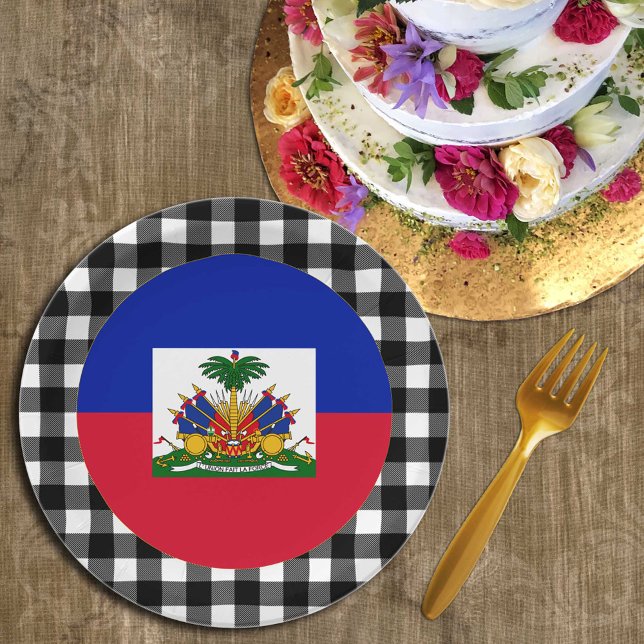 Haiti Plate, buffalo plaid & Haitian Flag Paper Plates (Creator Uploaded)