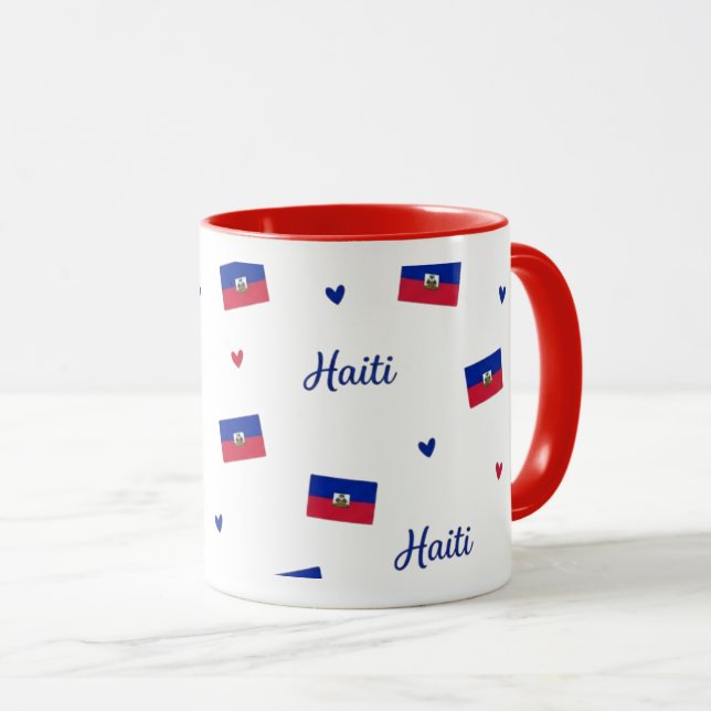 Haiti Roots Pattern Mug | Caribbean Flag (Front Right)
