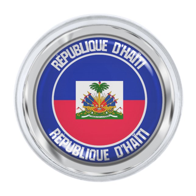 Haiti Round Emblem Silver Finish Lapel Pin (Front)