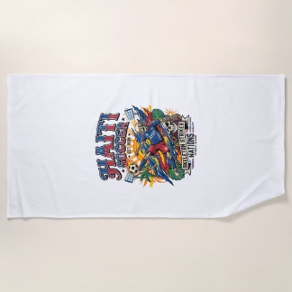 Haiti Soccer Skeleton Striker Nations Poster Style Beach Towel