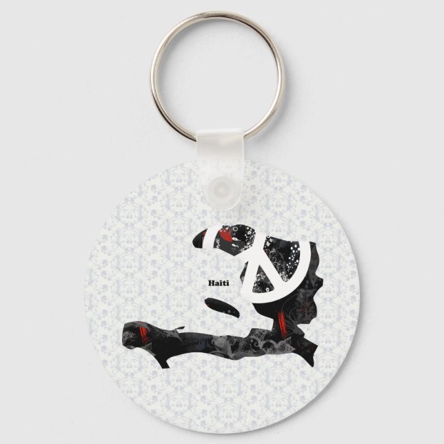 Haiti Trendy Peace Sign with Haitian map Keychain (Front)