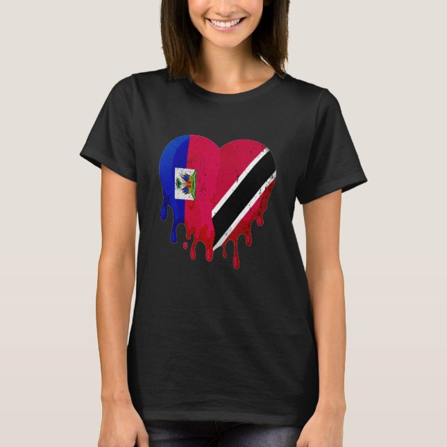 Haiti Trinidad & Tobago Flag Heart Grown Patriot C T-Shirt (Front)