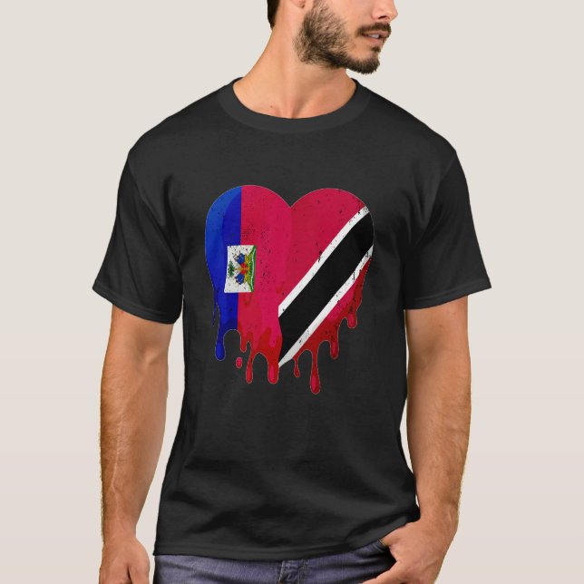 Haiti Trinidad & Tobago Flag Heart Grown Patriot C T-Shirt (Front)