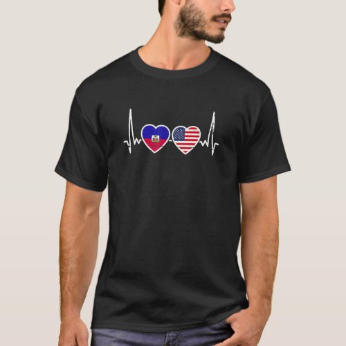 Haiti Usa Heartbeat Love Roots Haitian American Fl T_Shirt