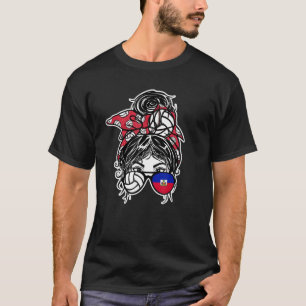 Haiti Volleyball Fans Messy Bun Hair Girl Haitian T-Shirt