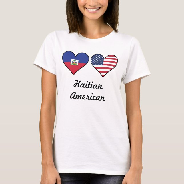Haitian American Flag Hearts T-Shirt (Front)