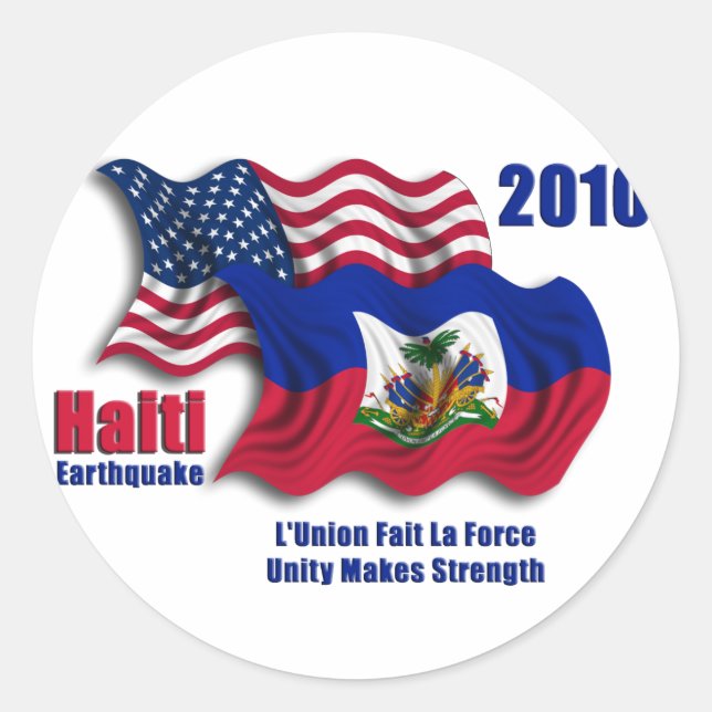 Haitian & American Waving Flags for Haiti Classic Round Sticker (Front)
