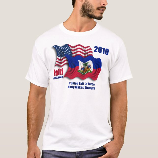 Haitian & American Waving Flags for Haiti T-Shirt (Front)
