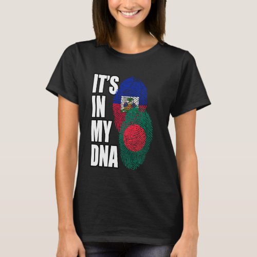 Haitian And Bangladeshi Mix Dna Flag Heritage T_Shirt