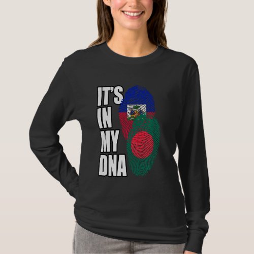 Haitian And Bangladeshi Mix Dna Flag Heritage T_Shirt