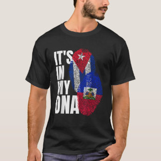 Haitian And Cuban Mix DNA Flag Heritage Flag T-Shirt