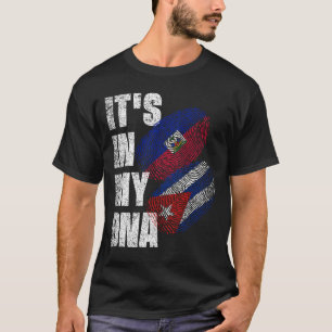 Haitian And Cuban Mix DNA Flag Heritage Flag T-Shirt