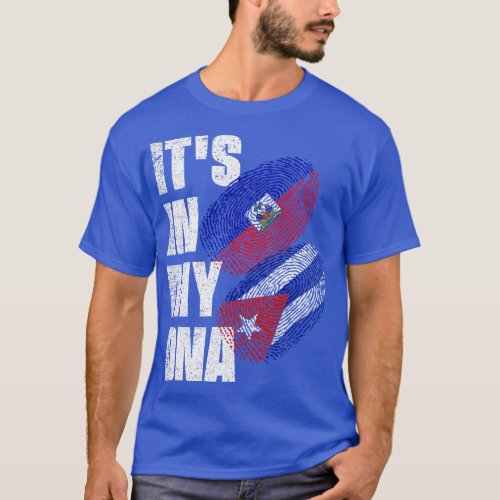 Haitian And Cuban Mix DNA Flag Heritage Flag T_Shirt