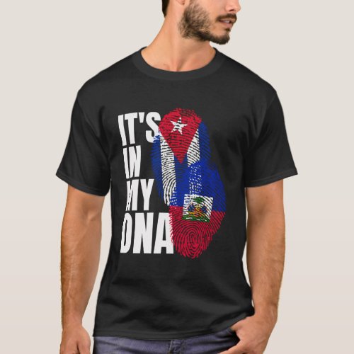 Haitian And Cuban Mix Dna Flag Heritage Flag T_Shirt