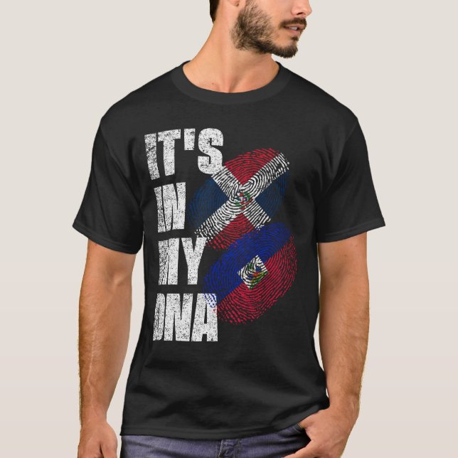 Haitian And Dominican Mix DNA Flag Heritage T-Shirt (Front)