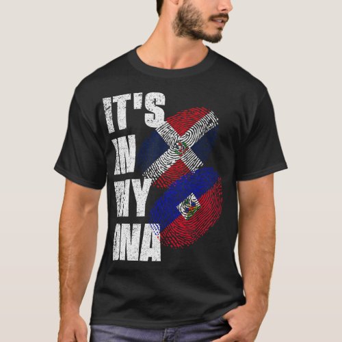 Haitian And Dominican Mix DNA Flag Heritage T_Shirt