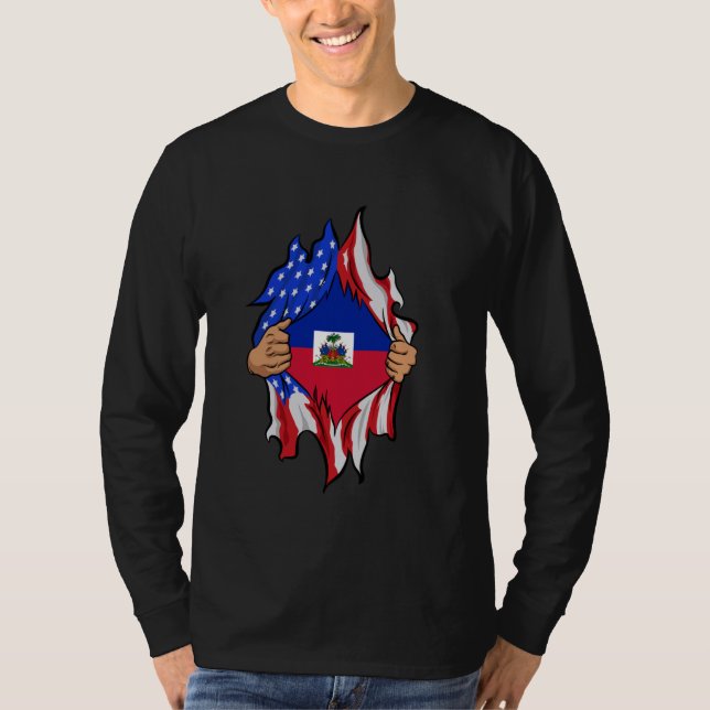 Haitian Blood Inside Me Proud Haiti Flag T-Shirt (Front)