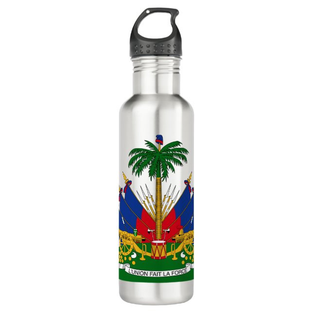Haitian Coat of Arms (Haiti) Stainless Steel Water Bottle (Front)