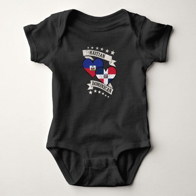 Haitian Dominican Heart Flags Haiti Dominican Repu Baby Bodysuit (Front)