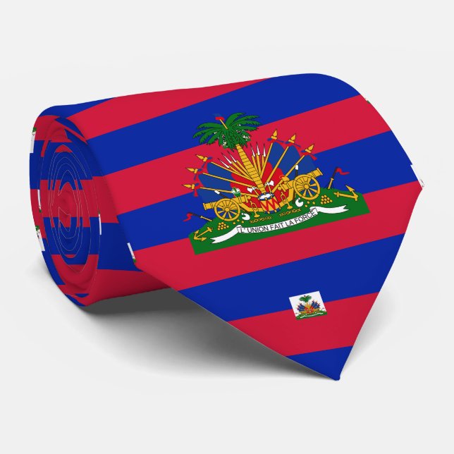 Haitian Flag & Coat of Arms, Flag of Haiti Neck Tie (Rolled)